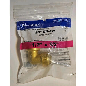 Jones Stephens C77431LF 1/2" x 1/2" FPT PlumBite Push On 90° Brass Female Elbow